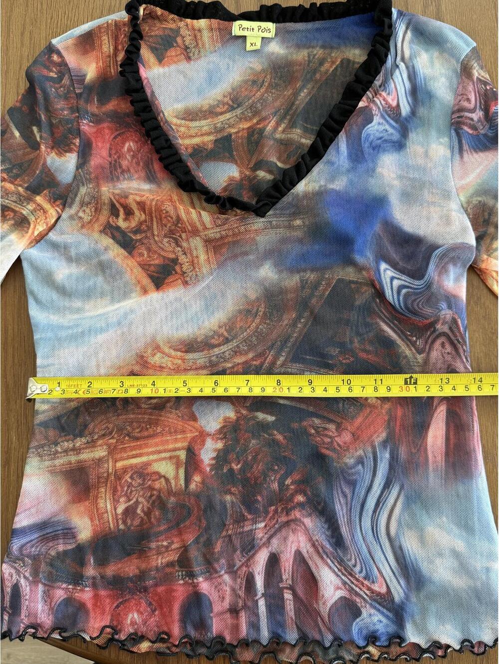 Petit Pois by Viviana G Y2K XL Sheer Mesh Long Sleeve Top Abstract Print - Picture 5 of 9